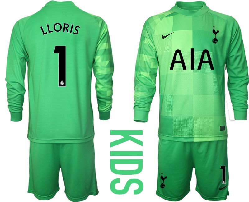 Youth 2021-2022 Club Tottenham green goalkeeper long sleeve #1 Soccer Jersey->youth soccer jersey->Youth Jersey